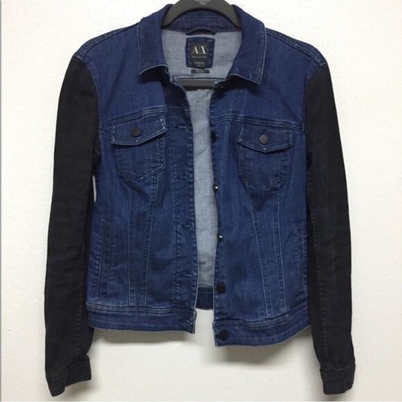 A/X Armani Exchange Black and Blue Unique Denim Jean Jacket Size S - Picture 1 of 4